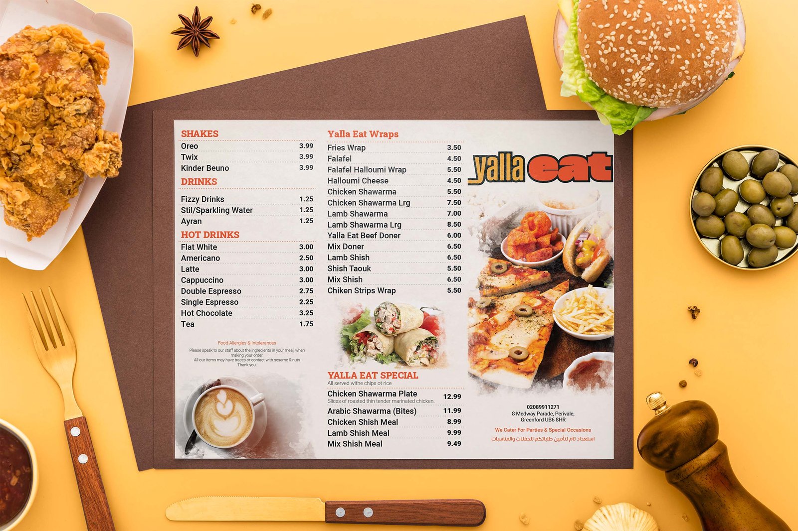 Bilingual menu design for Yalla Eat