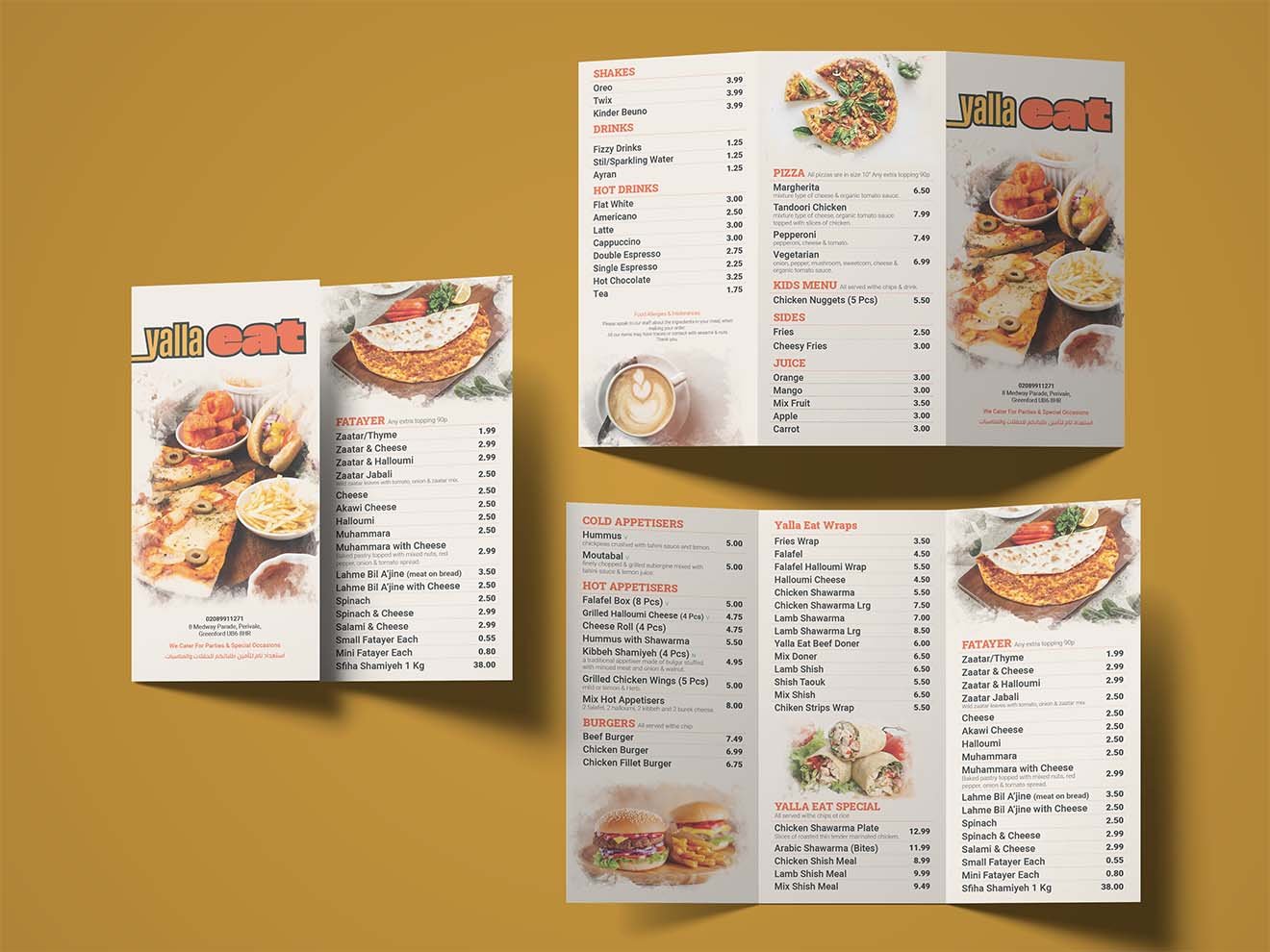Yalla Eat printed restaurant menu design