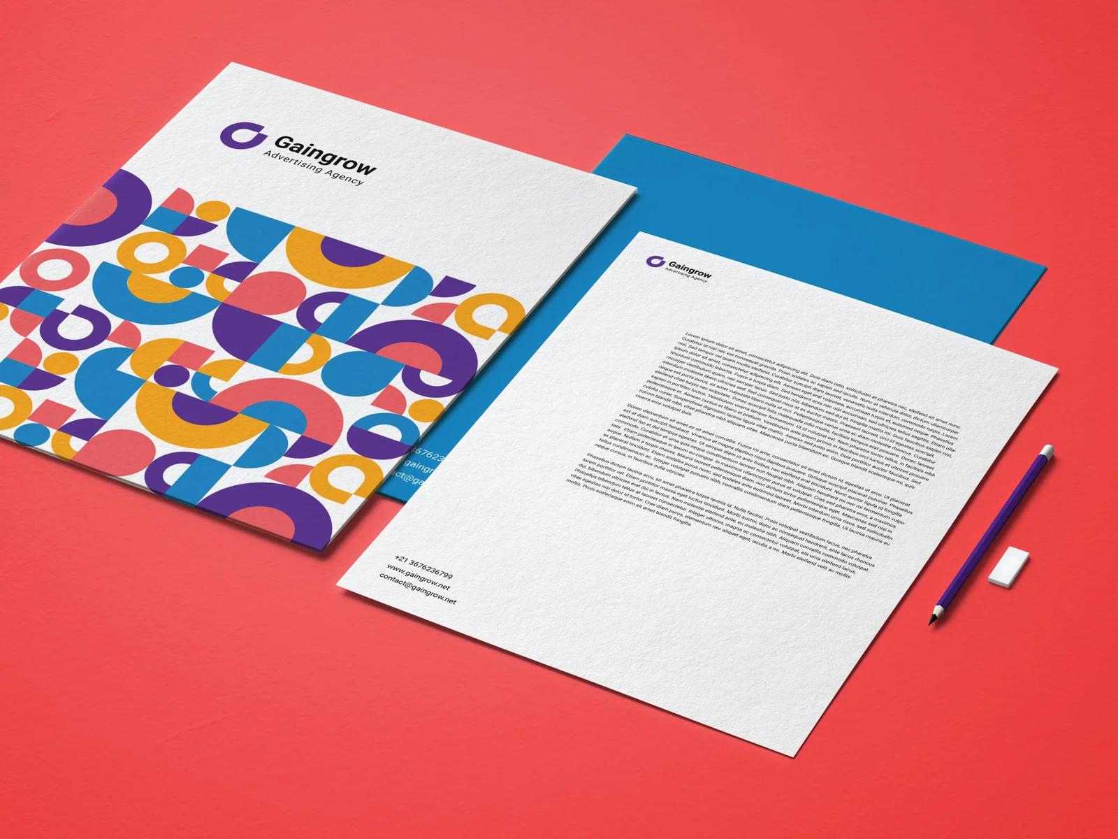 Gaingrow letterhead and folder design