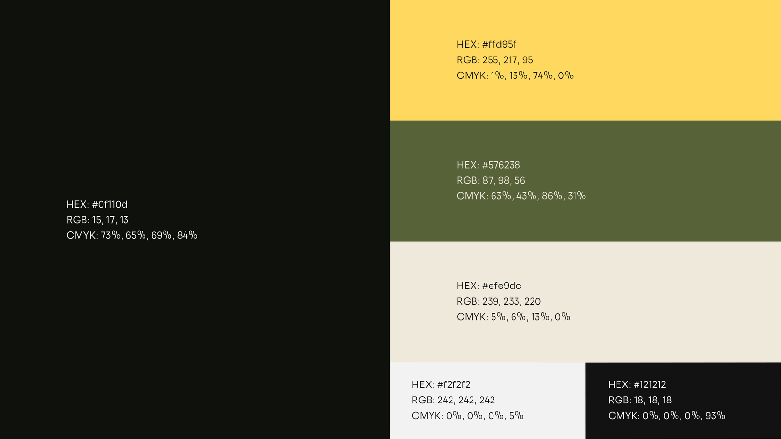 Hessa visual identity color palette with yellow olive cream and black