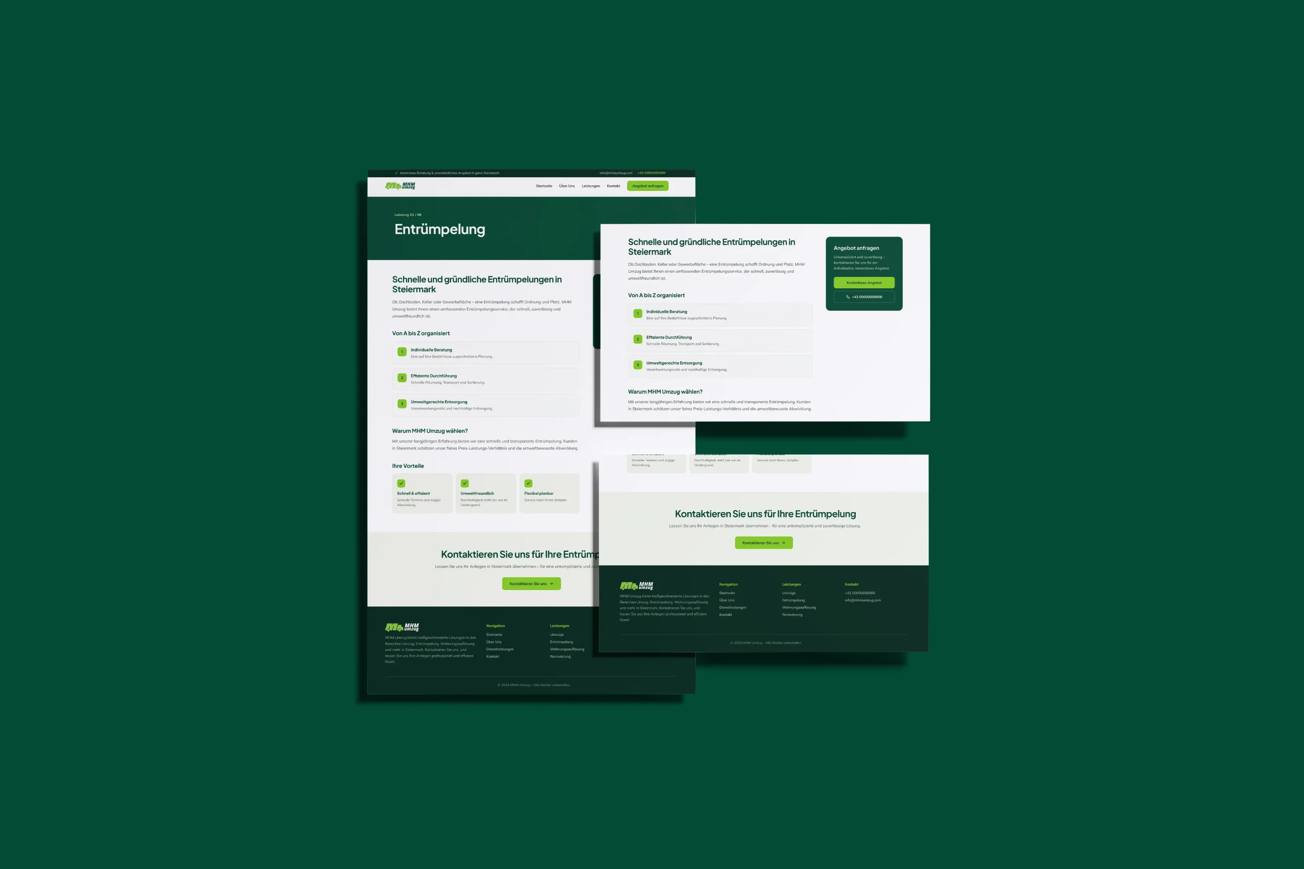 MHM Umzug clearance service page design for customers in Styria