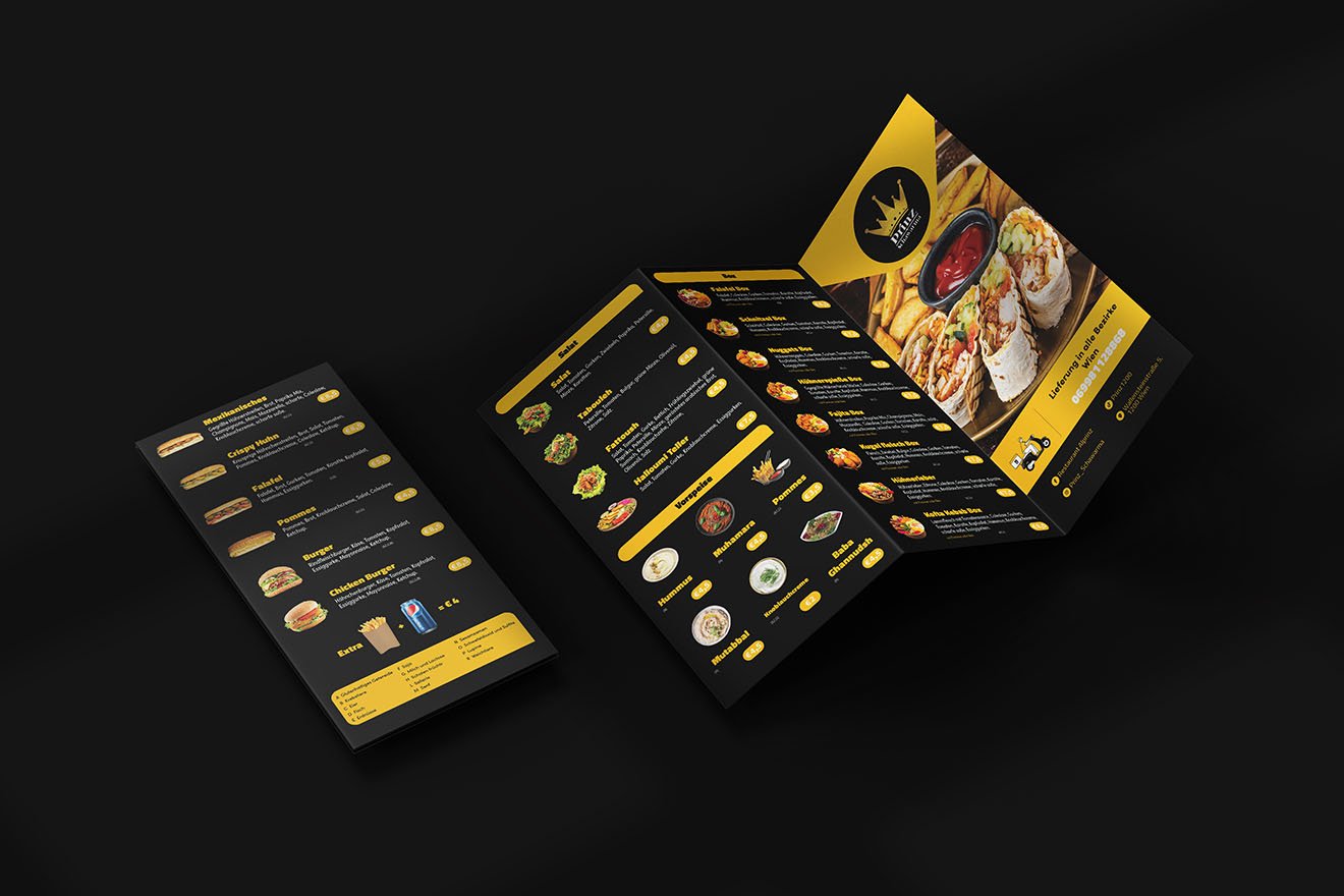 Prinz Schawarma open folded restaurant menu layout